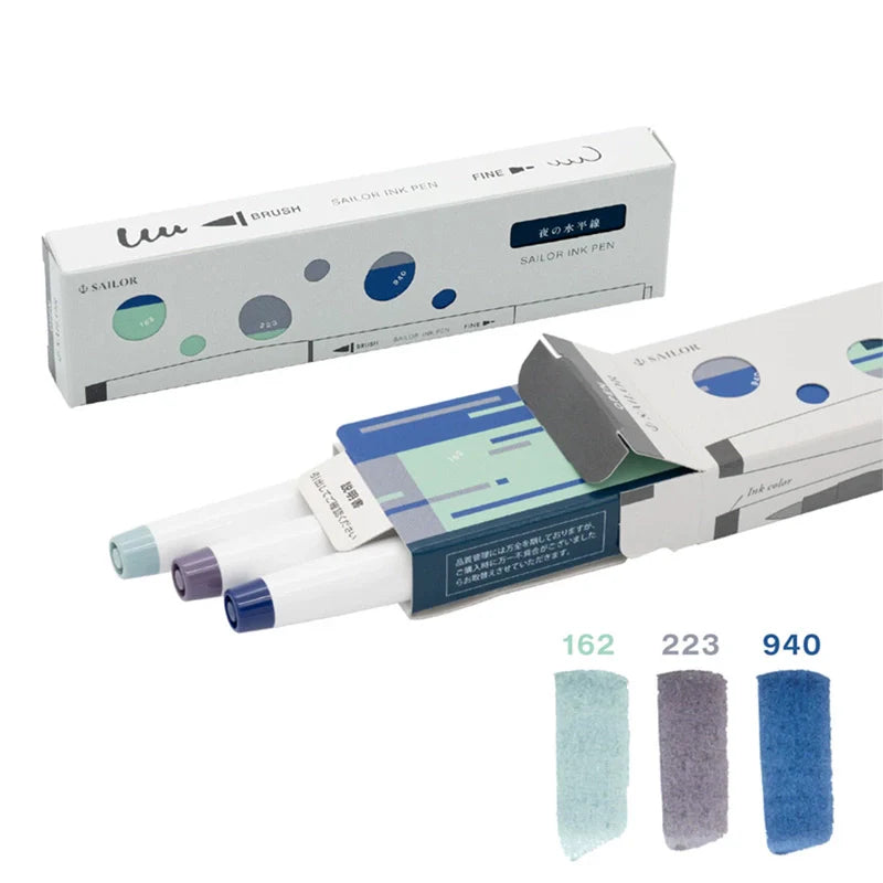 Sailor Ink Pen Kobo Brush and Fine Dual-Tip Marker 3 Color Set