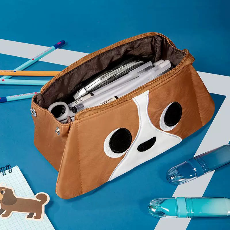 HongDian Baseball Dog 3-Layer Large Capacity Pencil Case