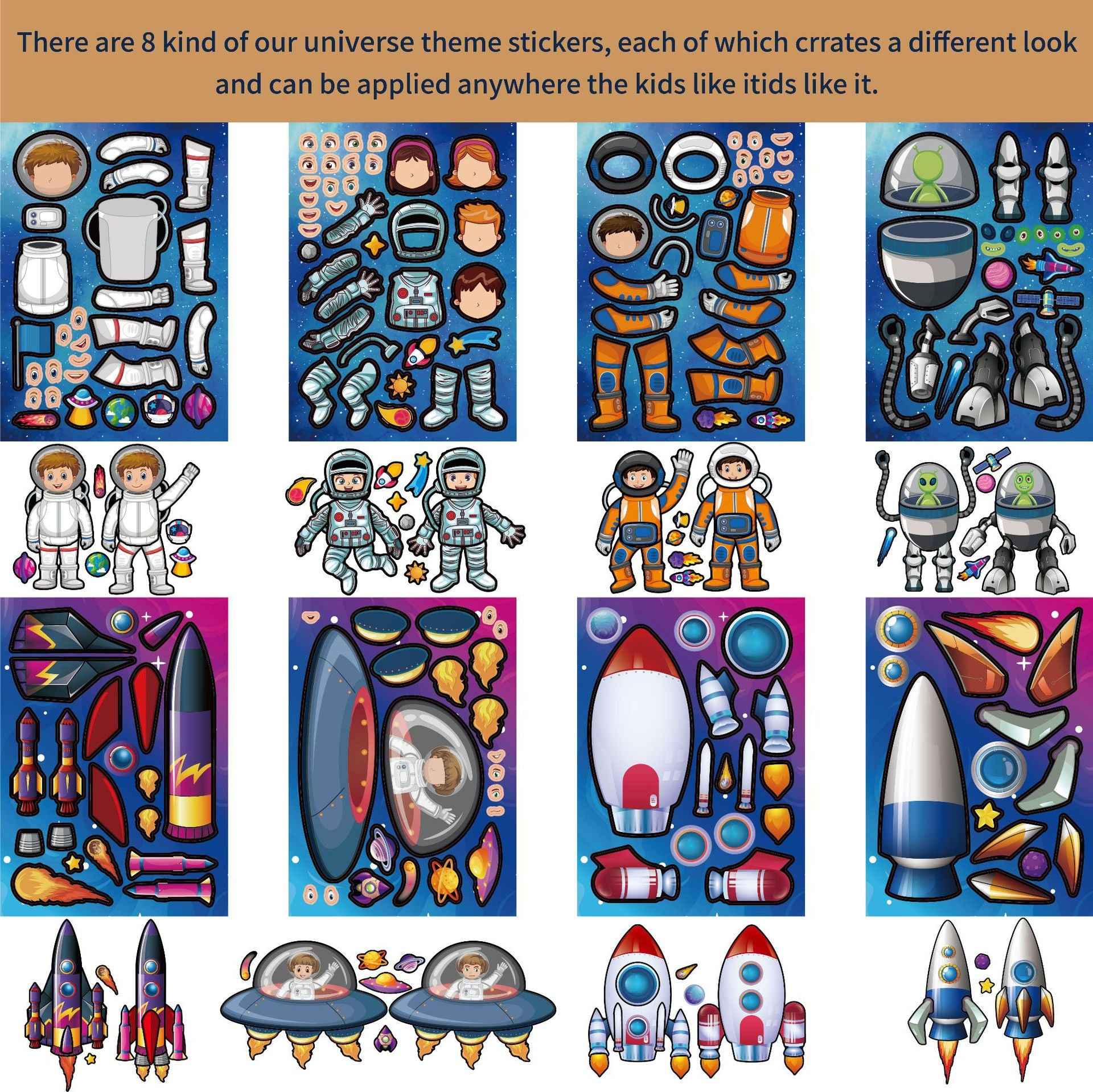 32 Sheets Universe Theme Make Your Own Stickers for Kids - TTpen