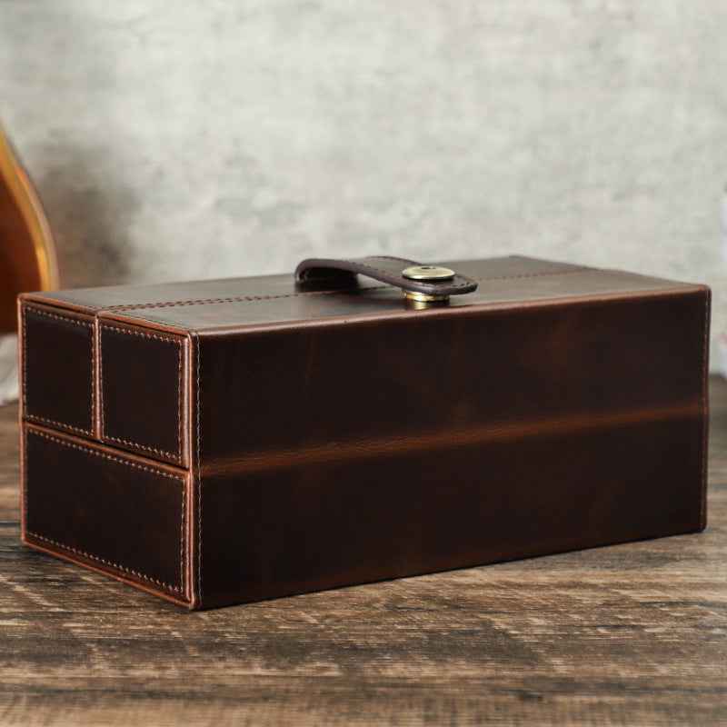 Genuine Vintage Oil Leather Travel 3 Watches Case Organizer