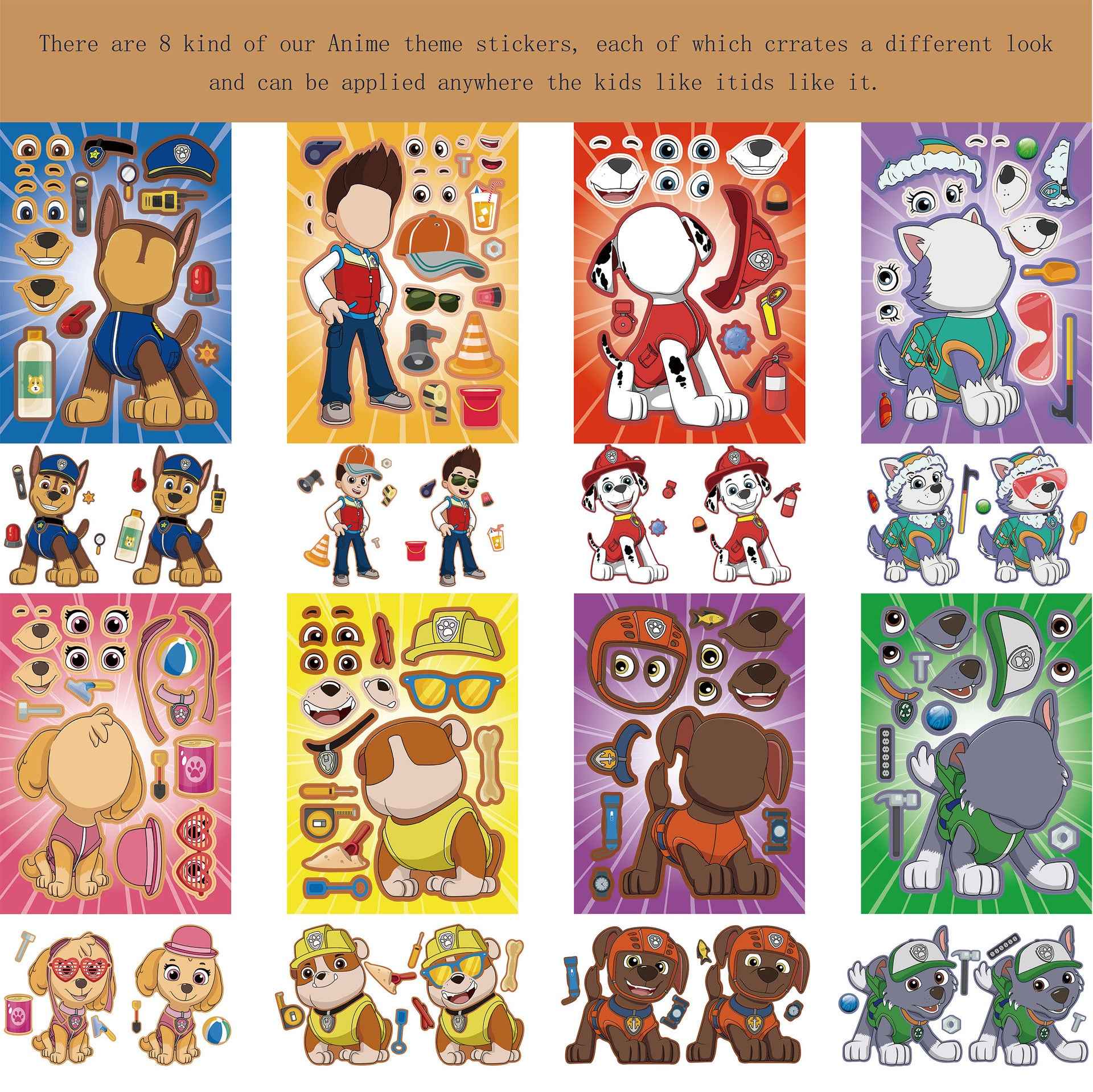 32 Sheets PAW Patrol Make a Face DIY Stickers for Kids - TTpen