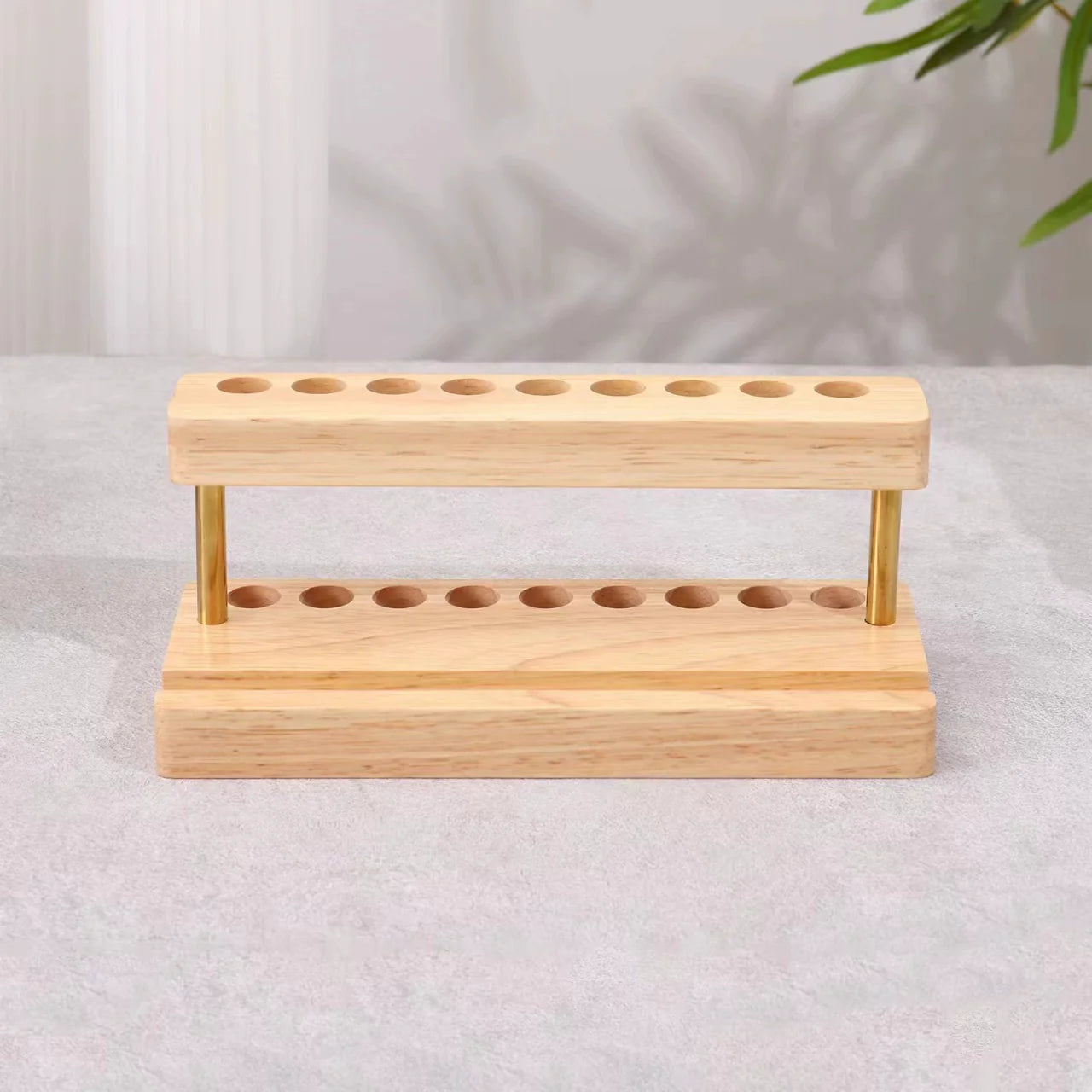 Wooden Pencil & Pen Holder with 9 Slots Cell Phone Stand