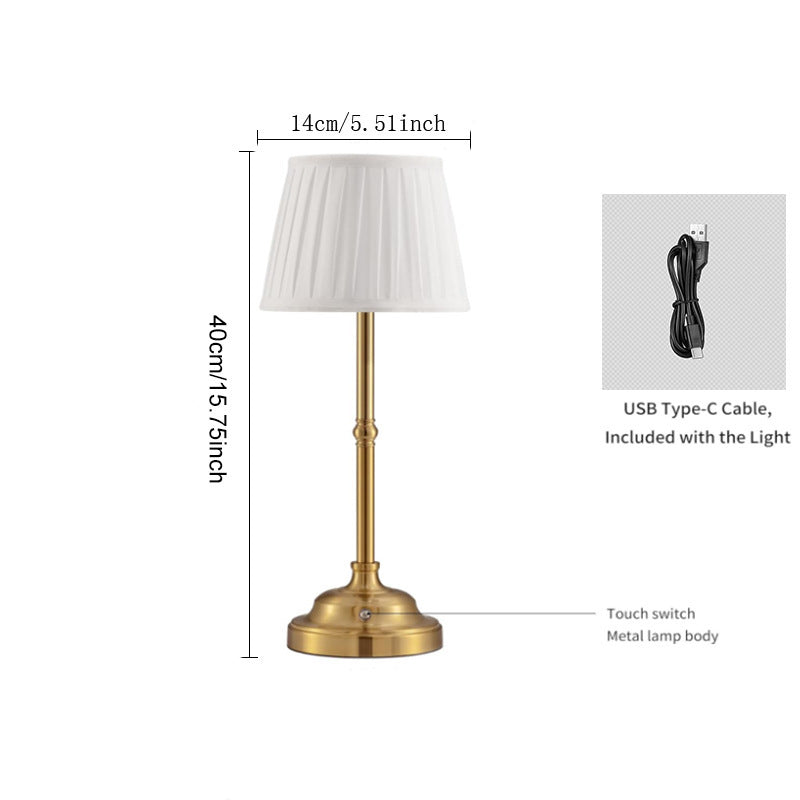 Portables Cordless Table Lamp Fabric Shade Rechargeable Desk Lamp