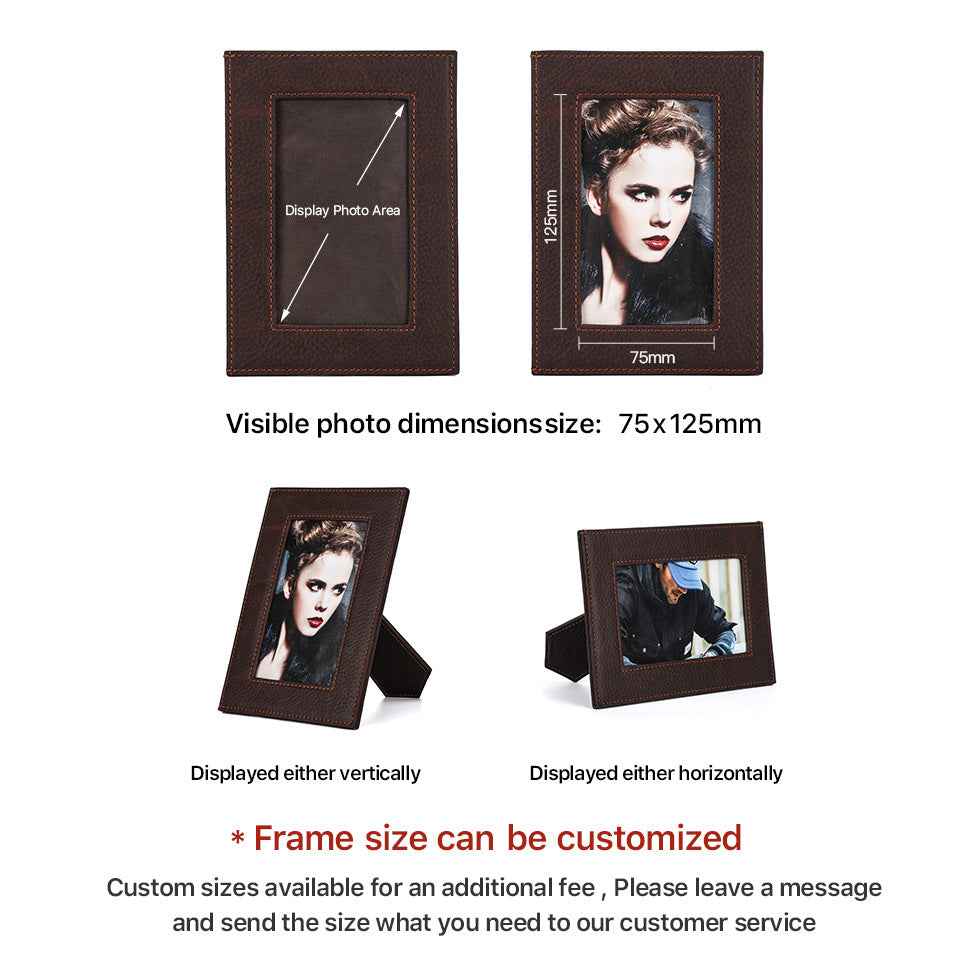 4" x 6" Coffee Full Grain Leather Picture Frame with Brown Stitching