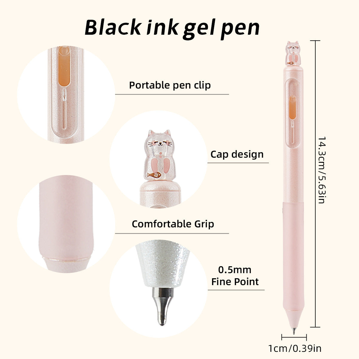 8 Pack Cute Rotating Cat Click Gel Pens - 0.5mm Black Ink