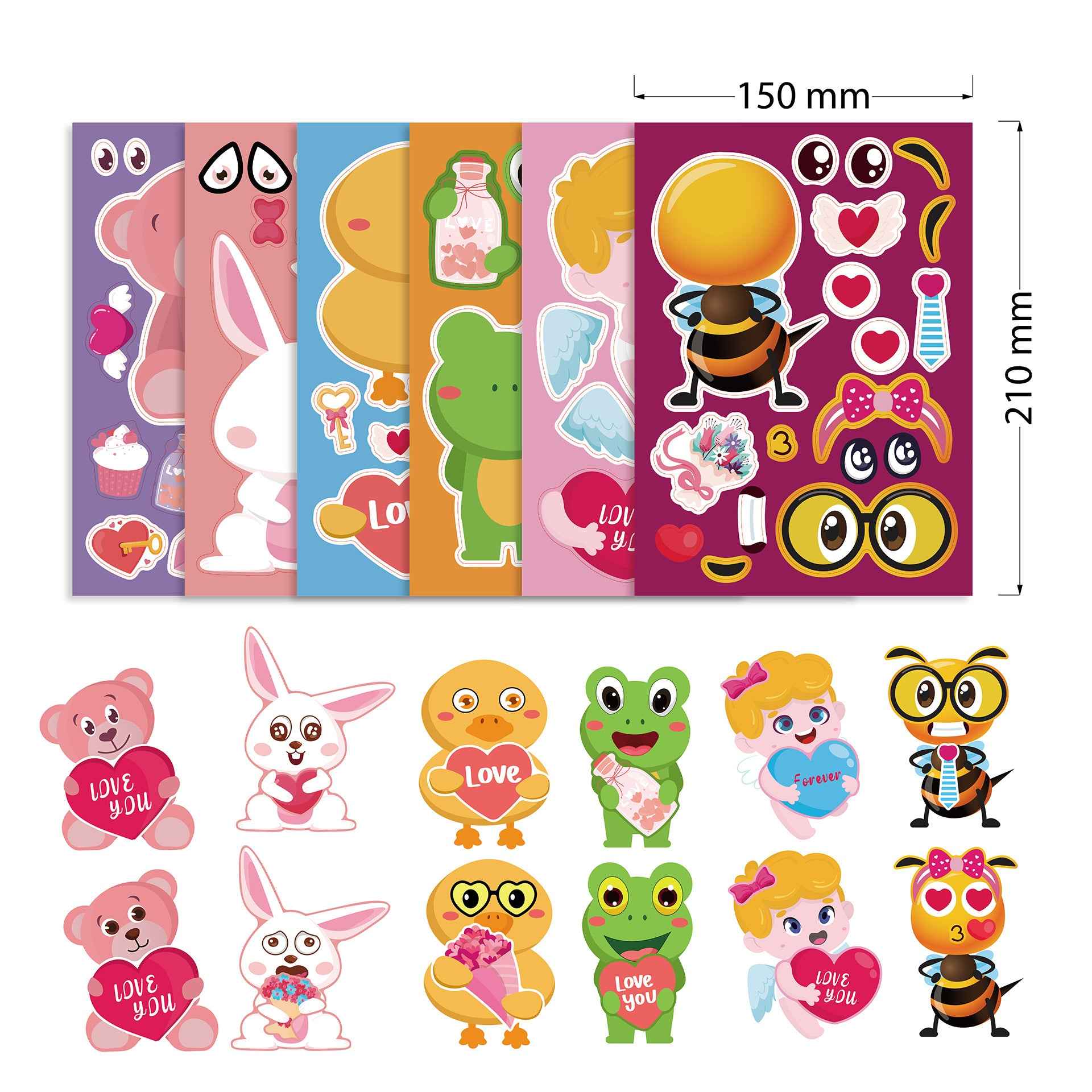 24 Sheets Valentine's Day Love You Animal Stickers for Kids - TTpen