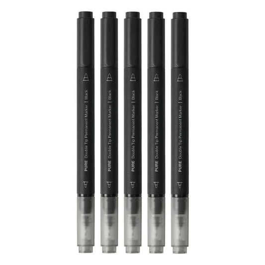 KACO Pure Double Tip Permanent Markers,Black/Red/Blue Color,5 Pack
