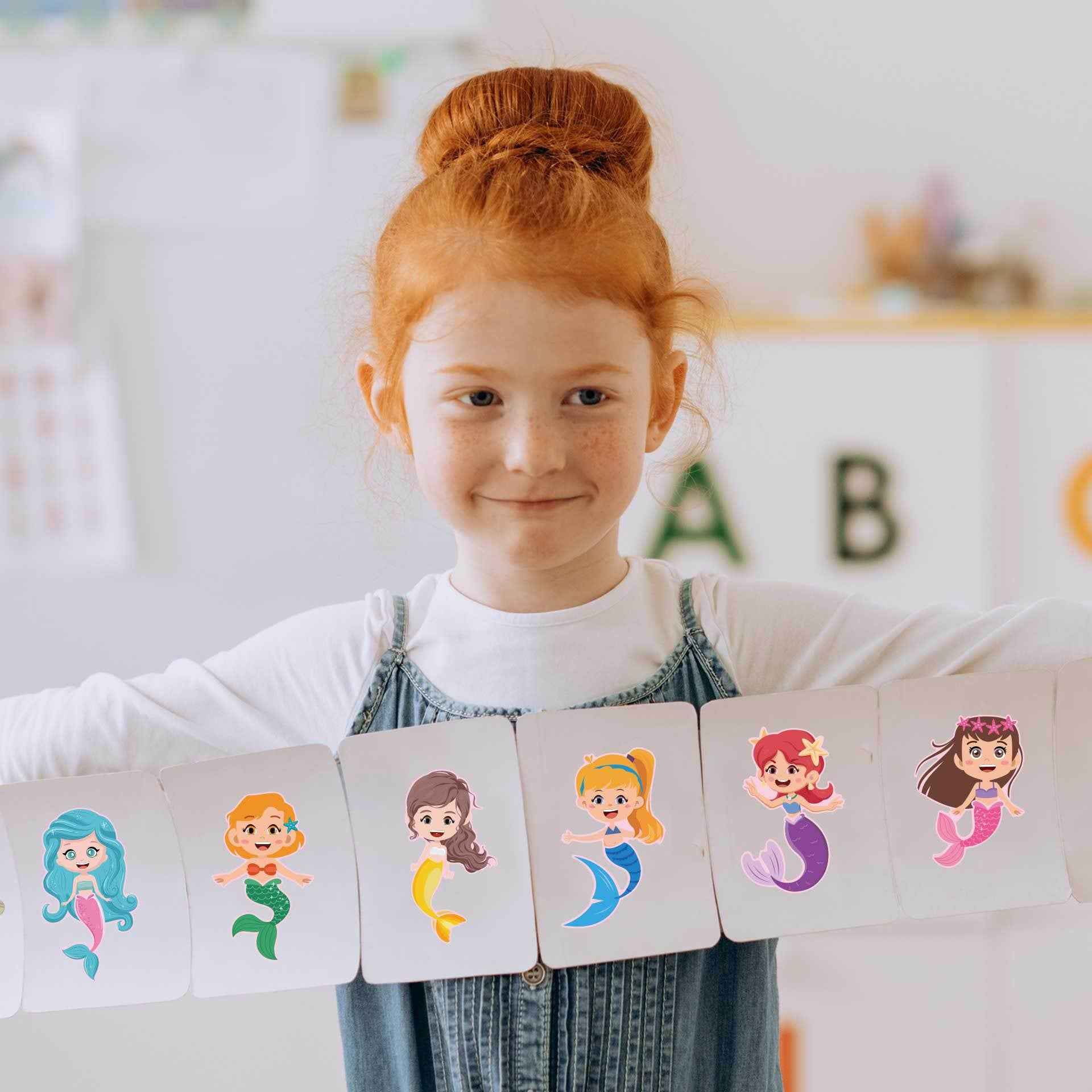 24 Sheets Mermaid Make a Face Sticker Sheets for Kids Girls - TTpen