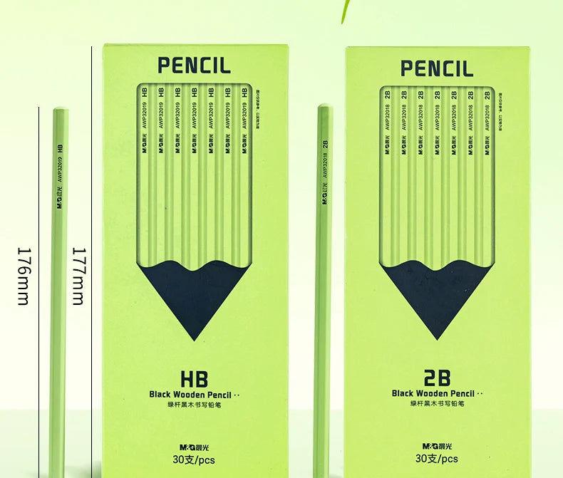 M&G Classic Black Wood Pencil Set - HB/2B (30-Pack)