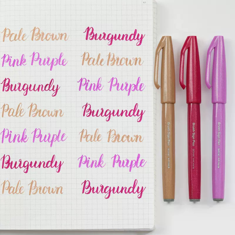 Pentel Fude Touch Sign Pen,Felt Pen Like Brush Stroke,3 Pack C