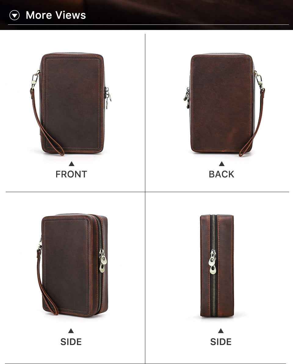 4-Stick Genuine Leather Portable Cigar Case with Hygrometer