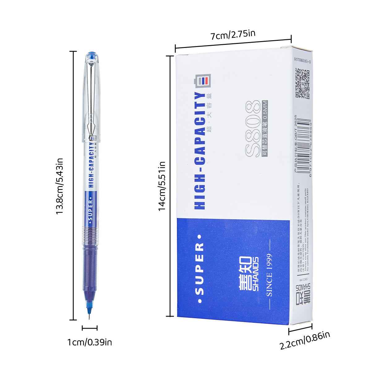 SHANDS Liquid Ink Rollerball Pens Black/Blue/Red 0.5mm Fine Needle Nib 12pcs