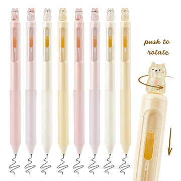 8 Pack Cute Rotating Cat Click Gel Pens - 0.5mm Black Ink