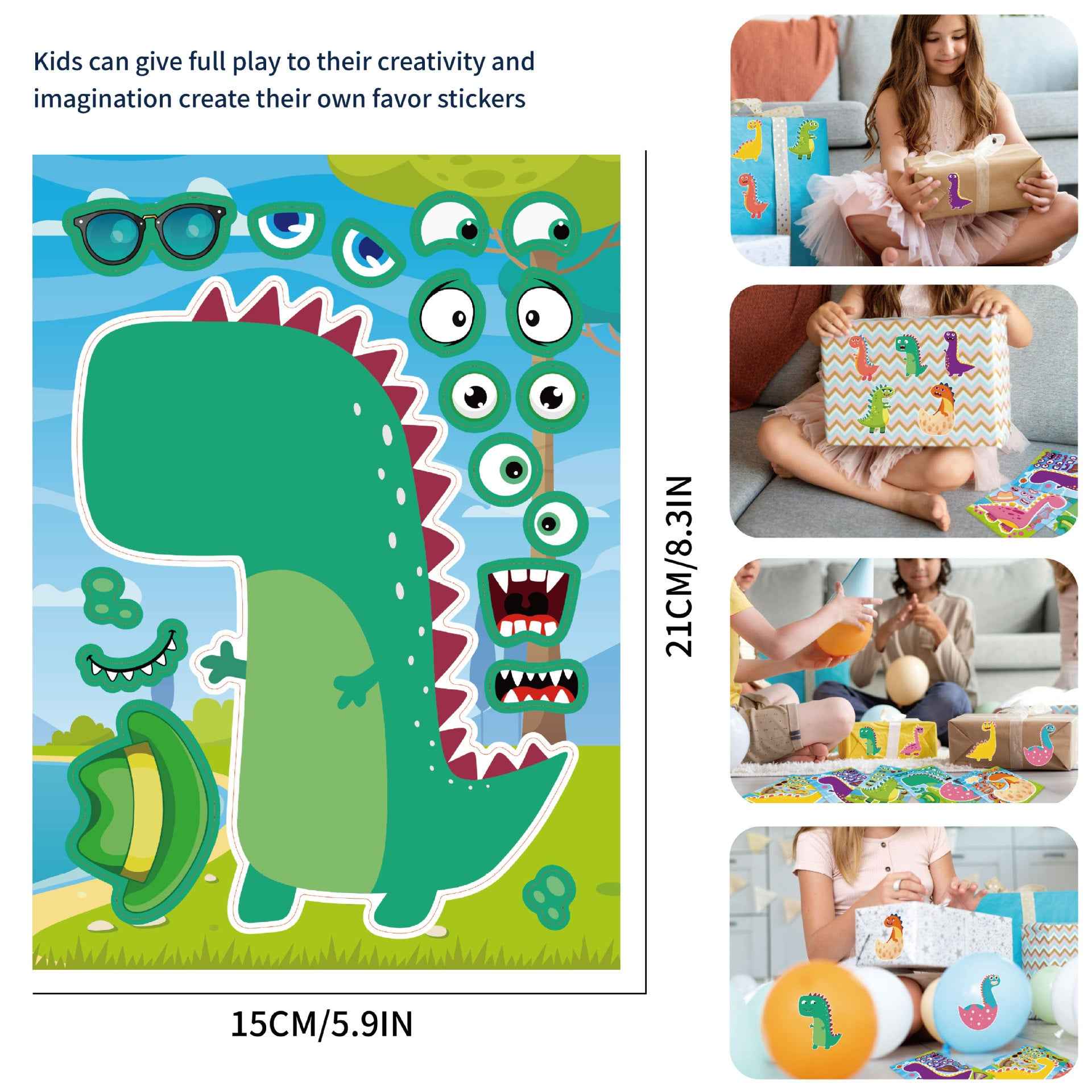 32 Sheets Dinosaurs Cartoon Make Your Own Stickers for Kids - TTpen