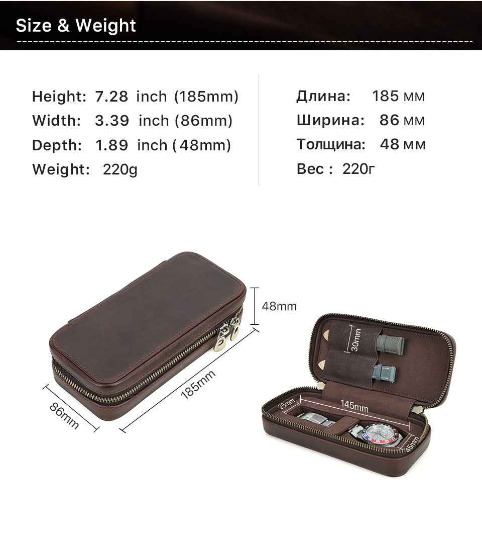 Crazy Horse Cowhide Leather Watch Travel Case