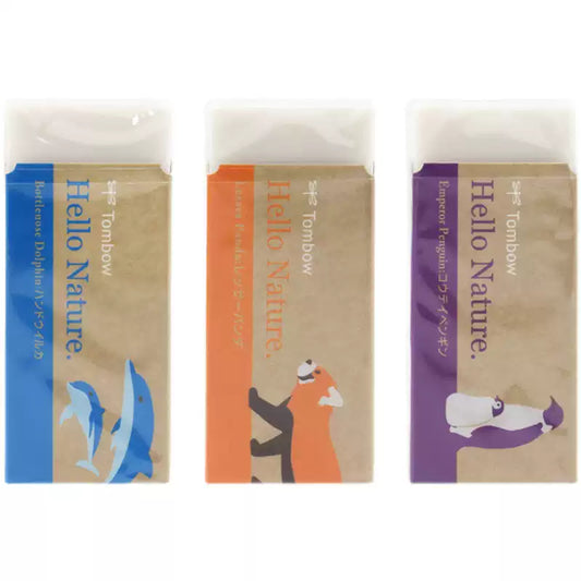 Tombow Hello Nature Plastic Eraser,Animal, 3-Pack - TTpen