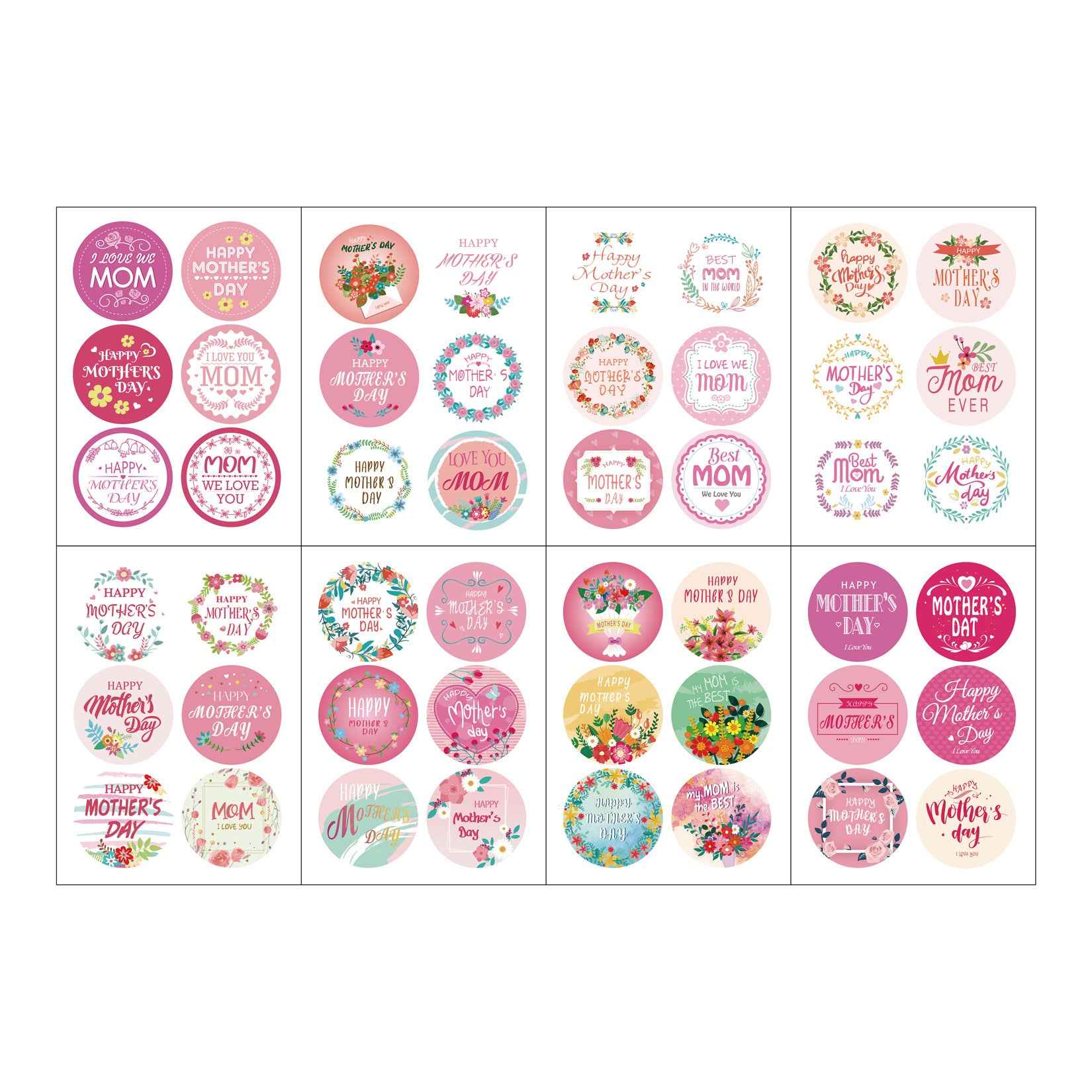 96pcs Mother‘s Day Stickers 2 inch Large Round Labels - TTpen
