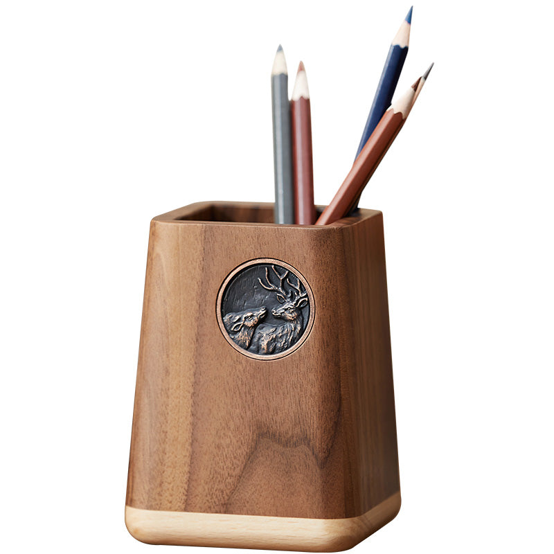 Black Walnut Wood Pen Holder - Nordic Minimalist Desktop Organizer