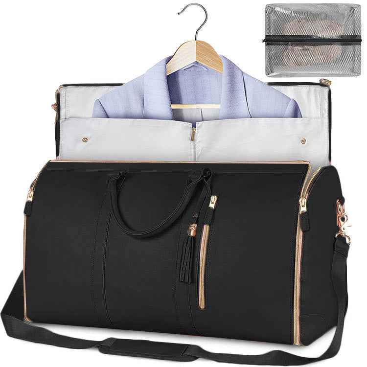 Large PU Leather Foldable Garment Duffle Travel Bag with Shoe Pouch