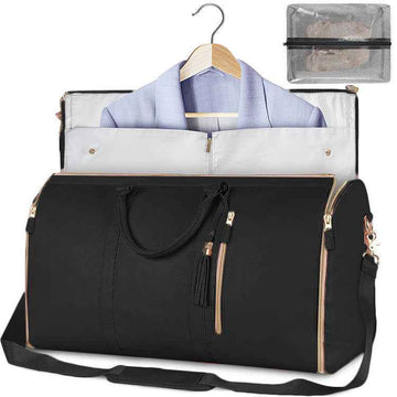 Large PU Leather Foldable Garment Duffle Travel Bag with Shoe Pouch