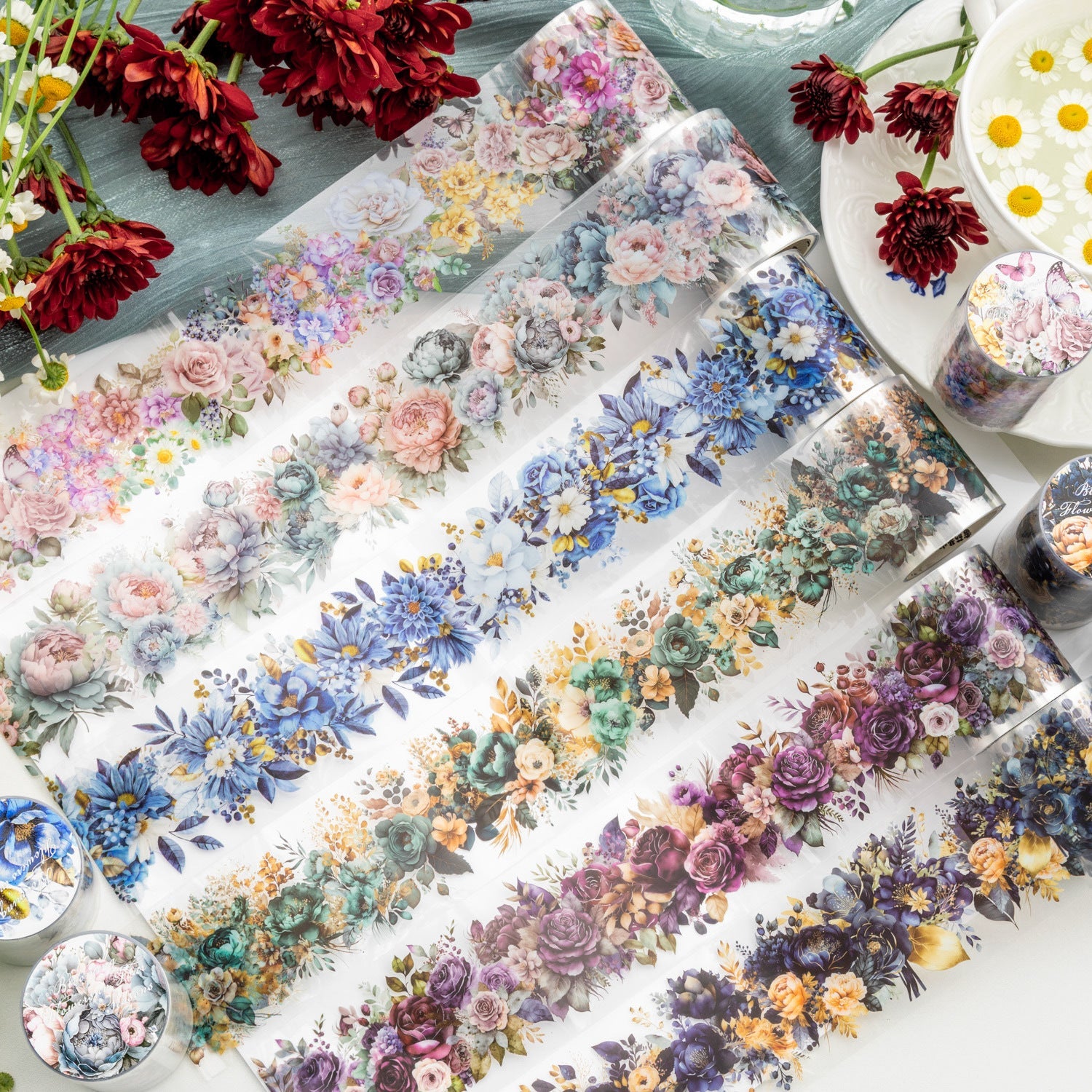 6 Roll Floral Seasons PET Tape for Journaling Scrapbooking DIY Decor