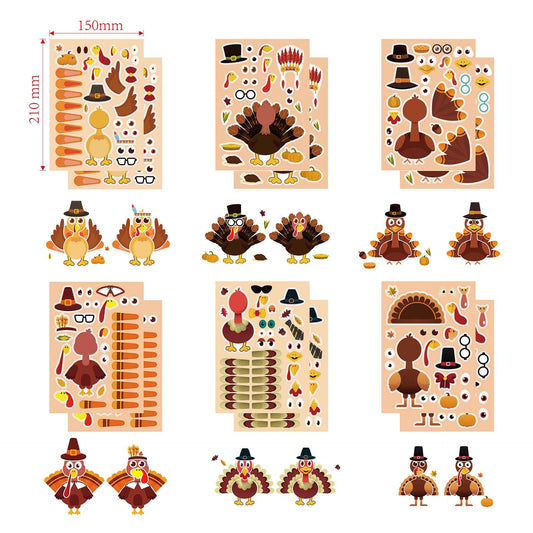 36 Sheets Thanksgiving Make A Turkey Stickers for Kids - TTpen