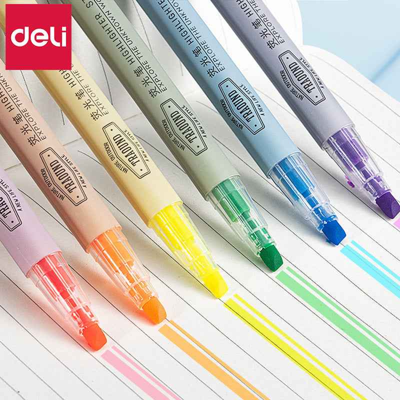 DELI 6 Color Highlighters Chisel Tip Pen for Bible School - TTpen