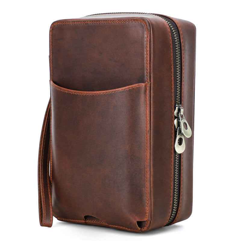 7-Stick Genuine Leather Portable Cigar Case with Hygrometer