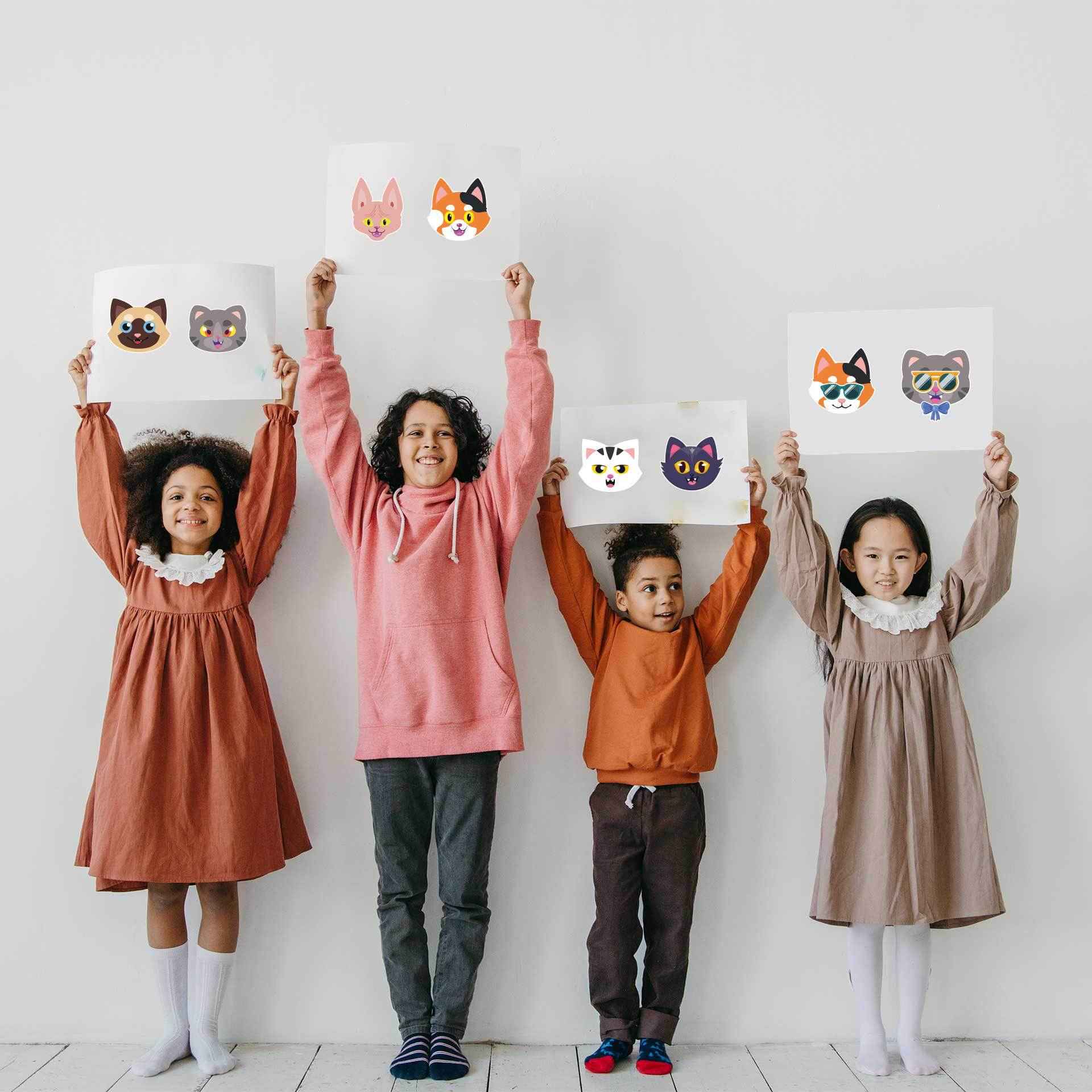 24 Sheets Cute Cat Head Make Your Own Stickers for Kids - TTpen