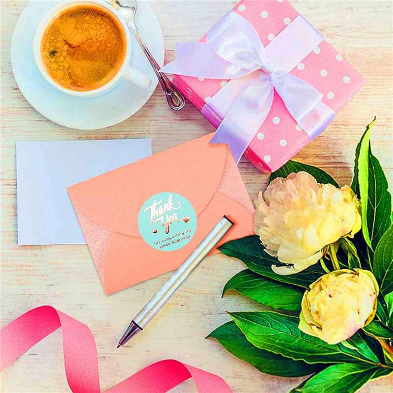 500pcs Thank You Stickers,1.5 Inch Blue Gold Foil Design - TTpen