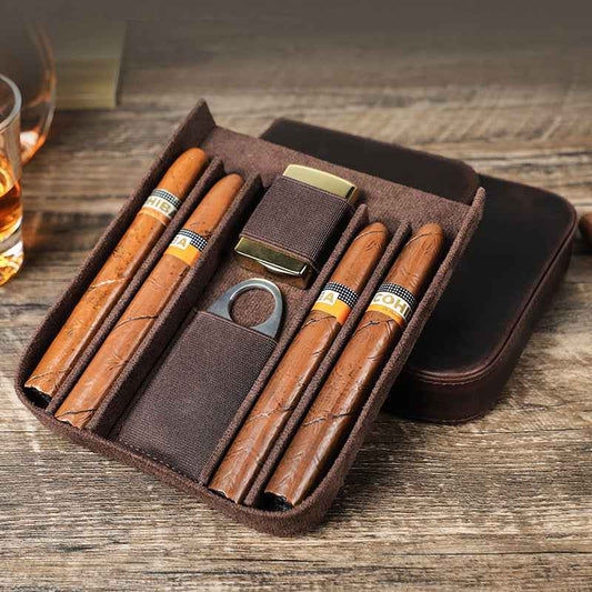 Vintage Leather 4-Cigar Case Magnetic Closure
