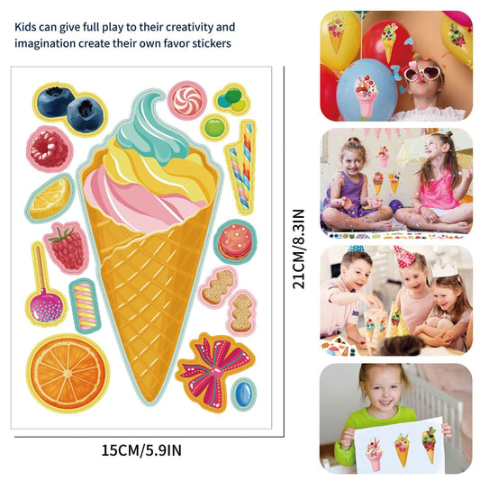 32 Sheets Cartoon Ice Cream Summer Face DIY Stickers for Kids - TTpen