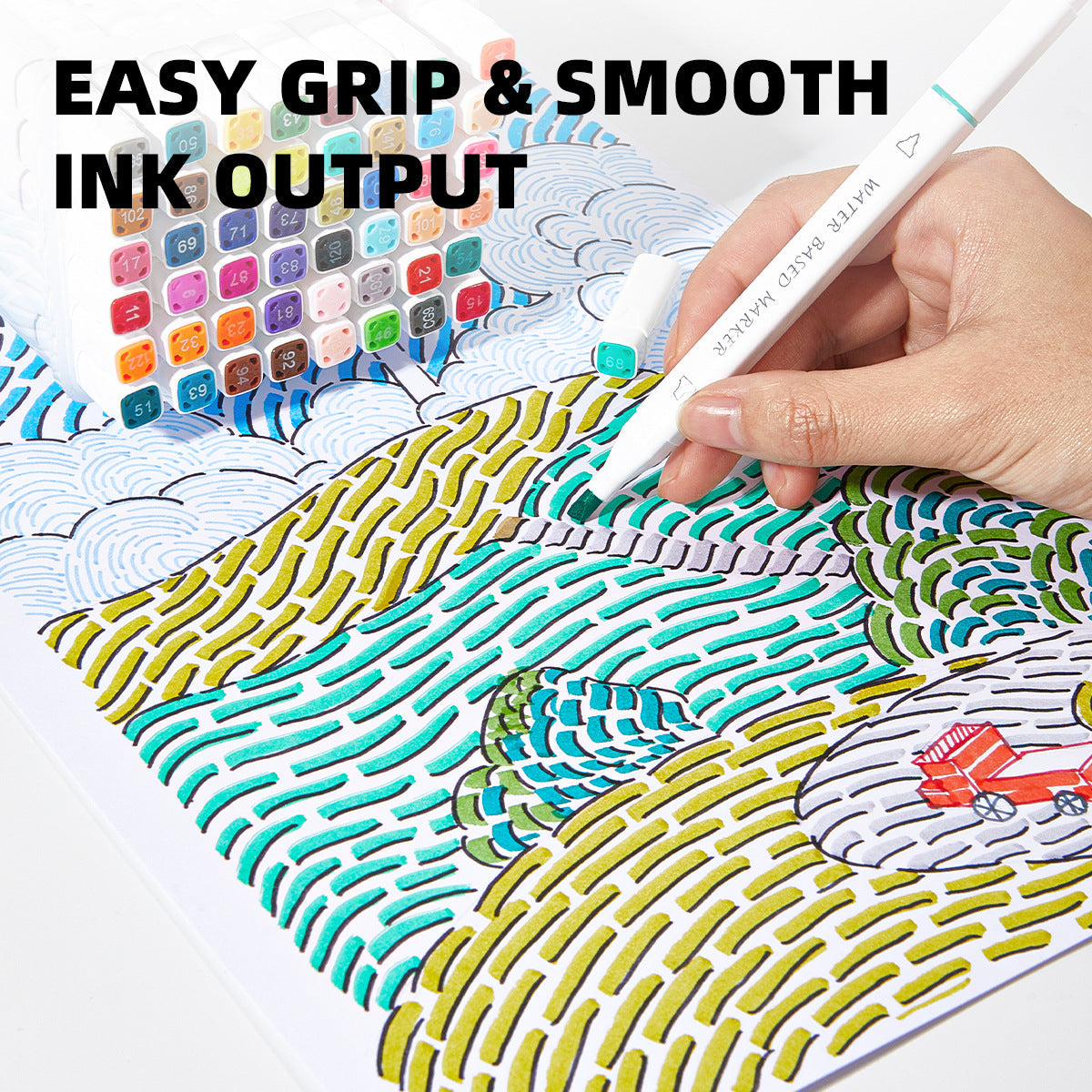 48-Color Dual-Tip Water-Based Art Markers for Kids Square Barrel