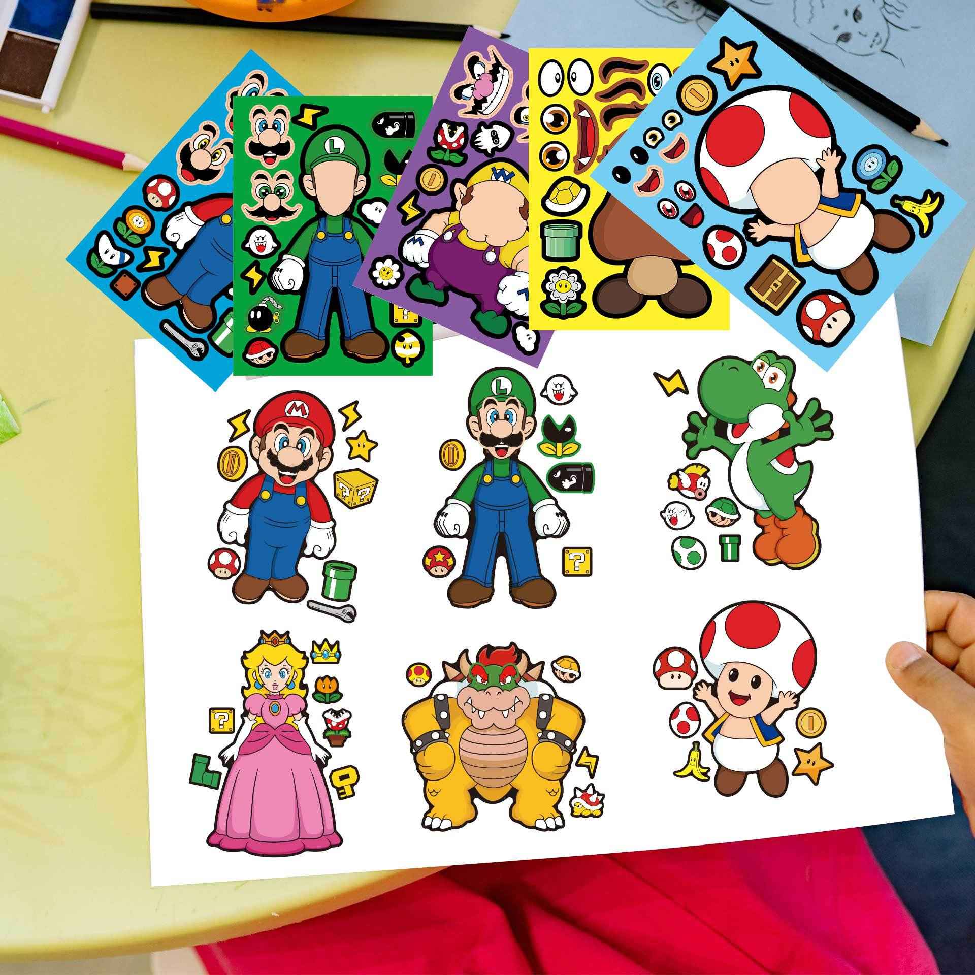 32 Sheets Super Mario Bros Make a Face DIY Stickers for Kids - TTpen