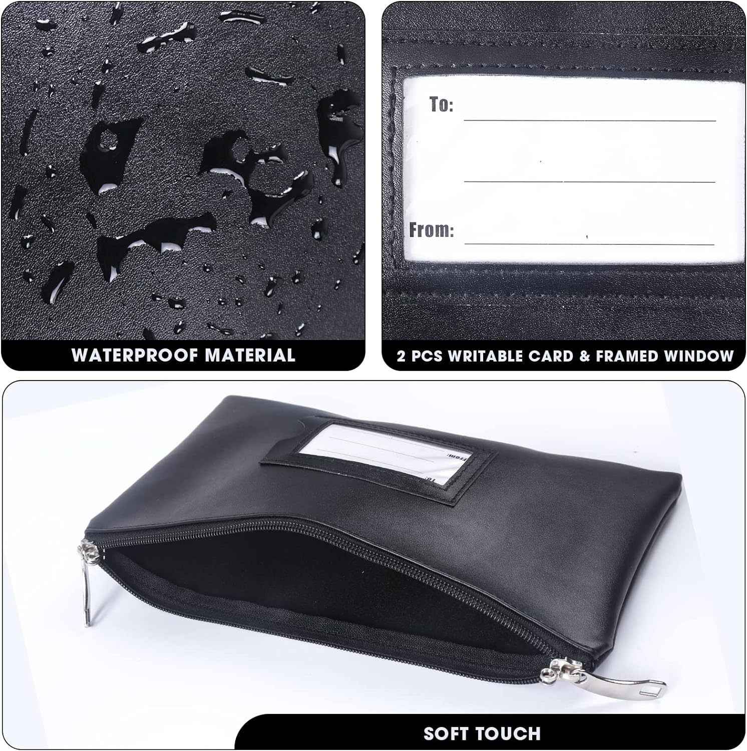 Leather Money Bag with Zipper For Depositing Cash and Bank Deposits - TTpen