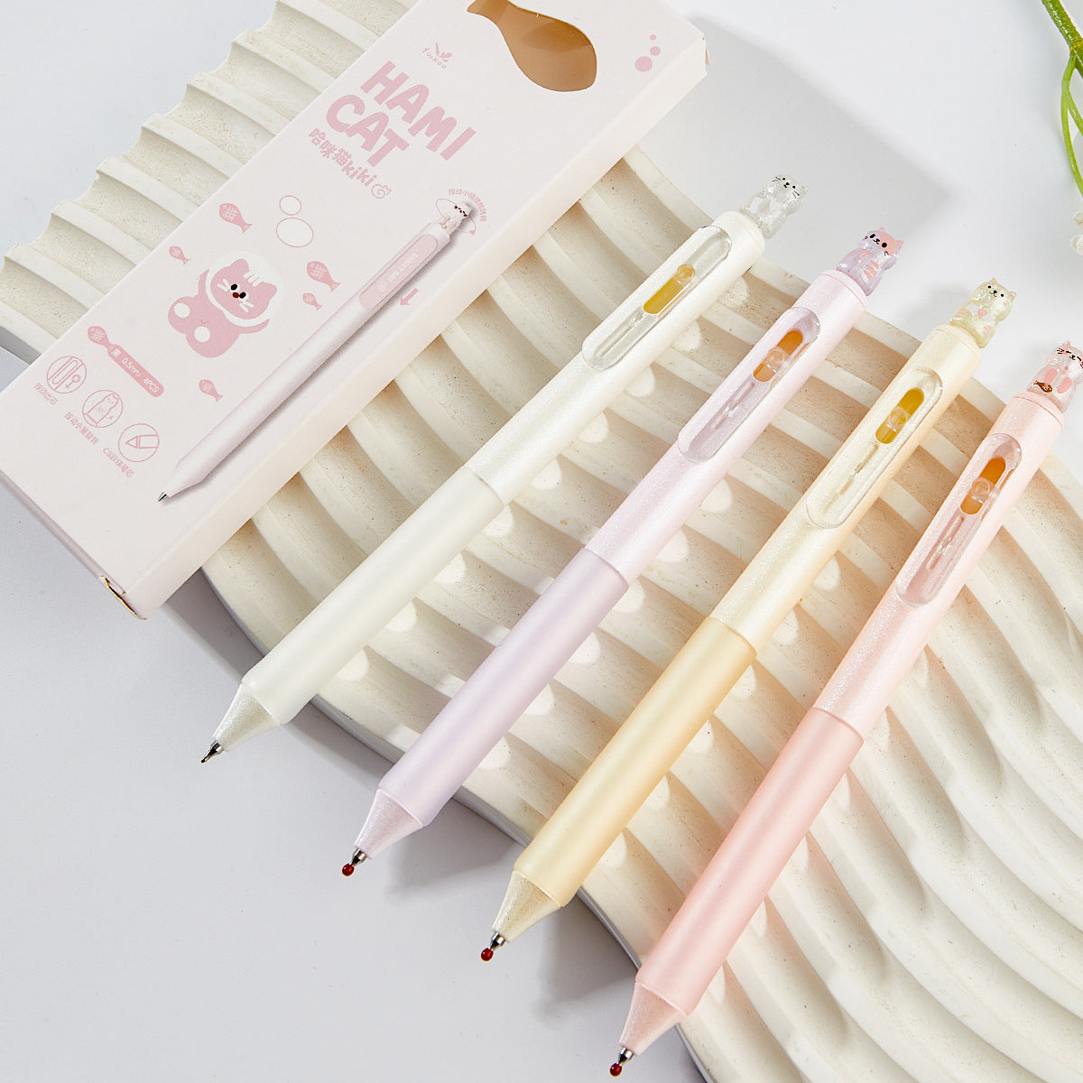 8 Pack Cute Rotating Cat Click Gel Pens - 0.5mm Black Ink