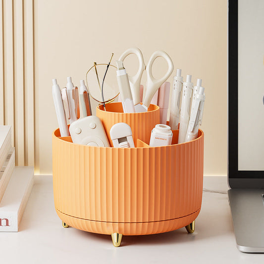 360 Degree Rotating Desk Organizer 5 Slots Pen Pencil Holder Orange