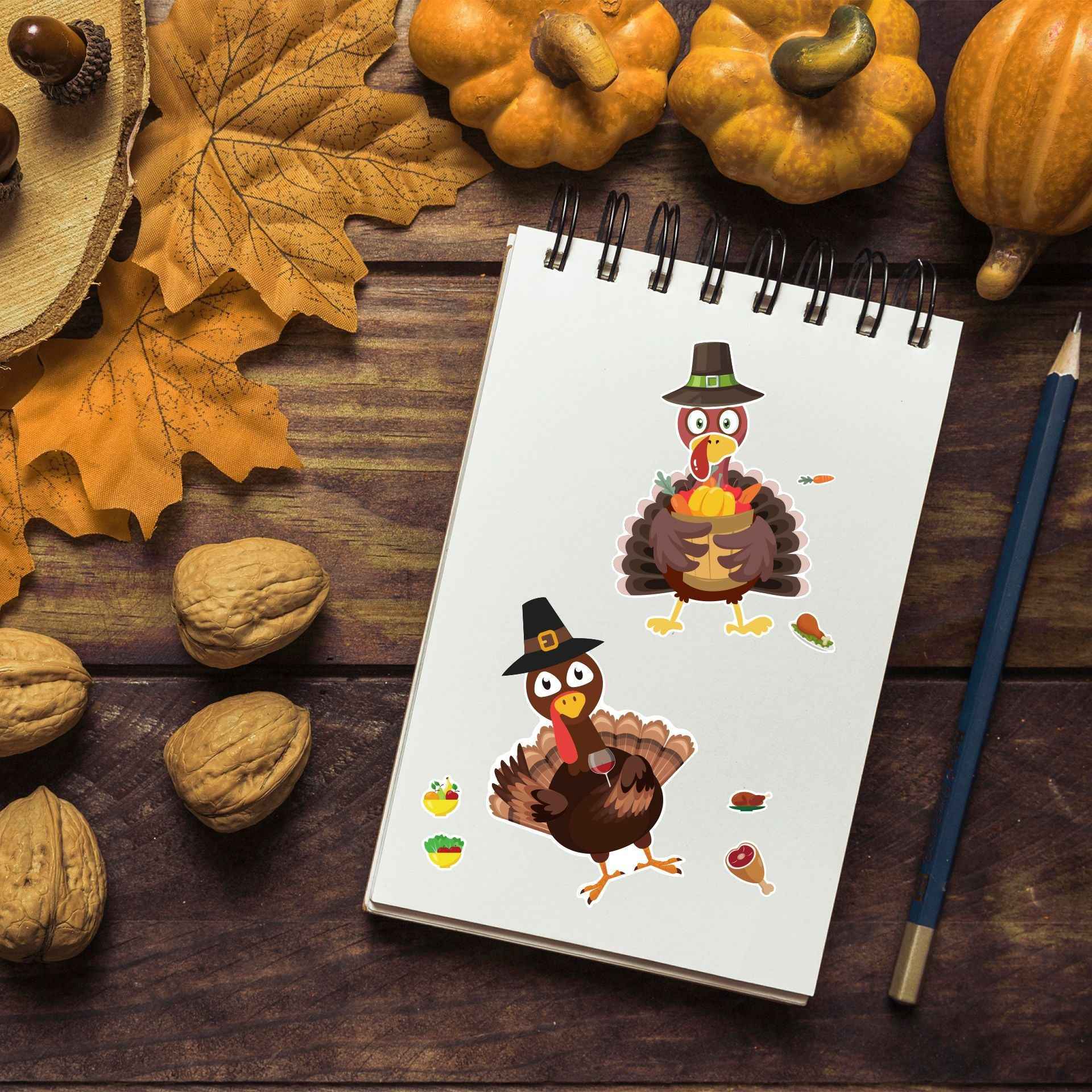 24 Sheets Thanksgiving Make A Turkey Stickers for Kids - TTpen