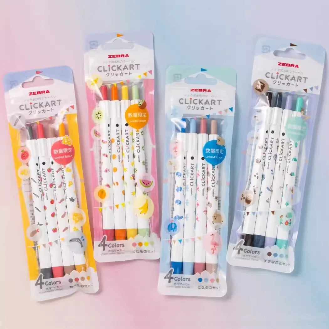 Zebra Clickart Water-Based Markers 9 Color Set Fruit Animal Limited Edition