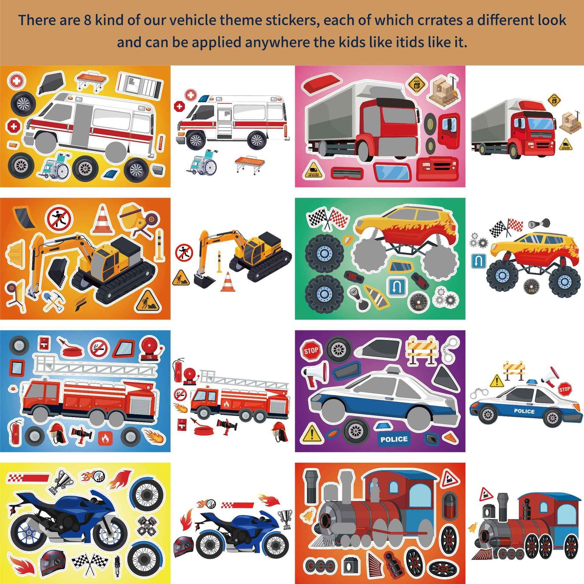 32 Sheets Vehicle Theme Make Your Own Stickers for Kids - TTpen