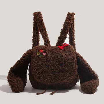 Cute Brown Furry Dog Backpack – Mini Cartoon Shoulder Bag for Girls/Students