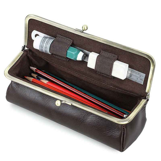 Leather Pencil Case Stationery Pen Pouch Holder