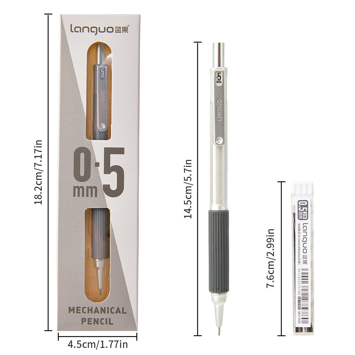 Low-Center Gravity Metal Mechanical Pencil with Leads Set 0.3mm/0.5mm