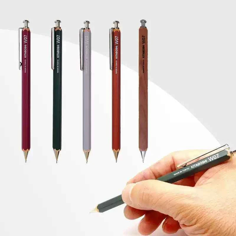 Kitaboshi 0.7mm Mechanical Pencil,Wooden Barrel,2B,Black Lead,W07