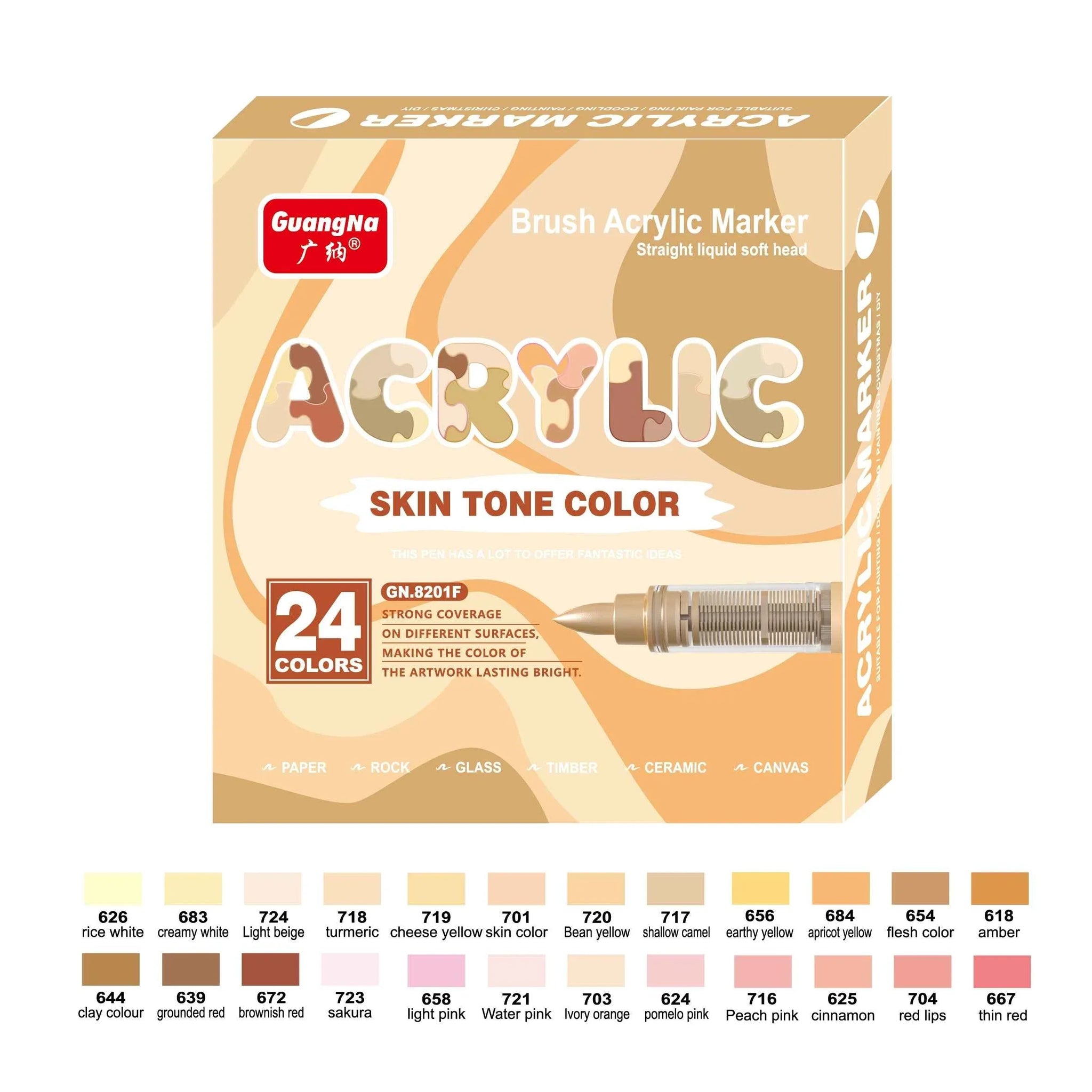 Guangna Soft Brush Acrylic Art Markers,24 Color Skin Tones