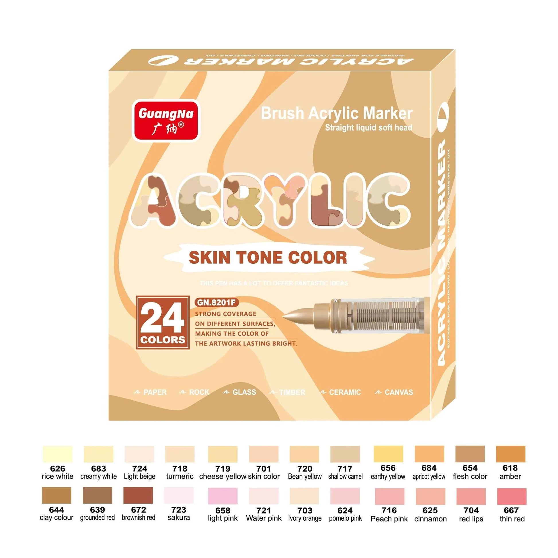 Guangna Soft Brush Acrylic Art Markers,24 Color Skin Tones