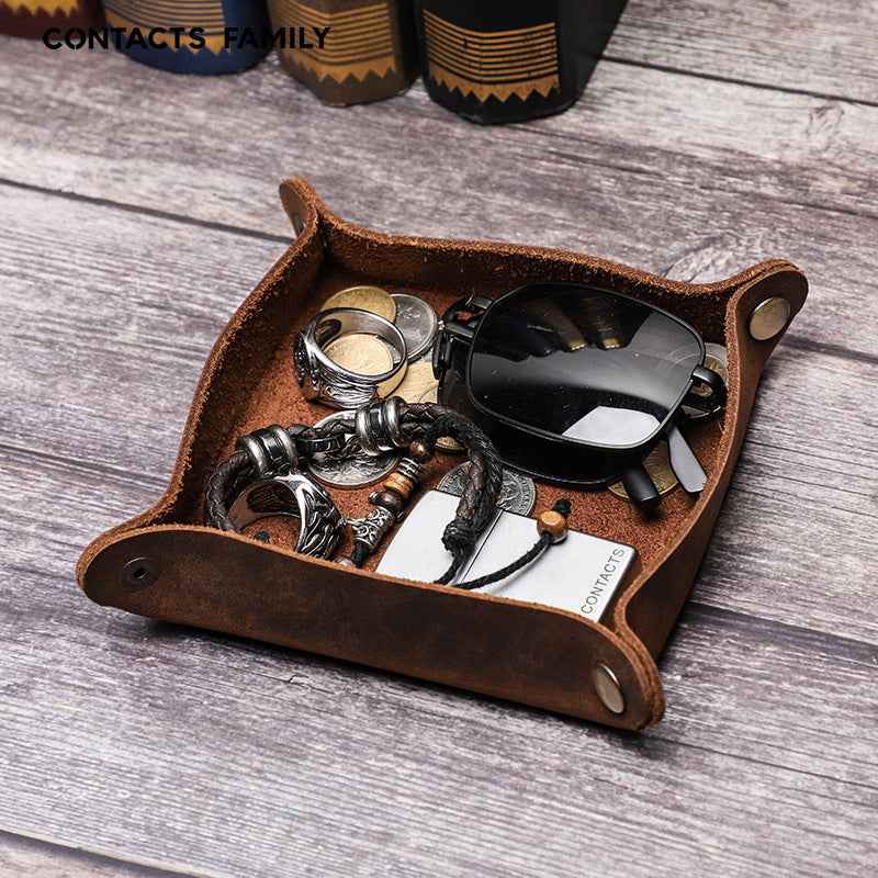 Small Genuine Leather Tray Organizer Desk Storage Box