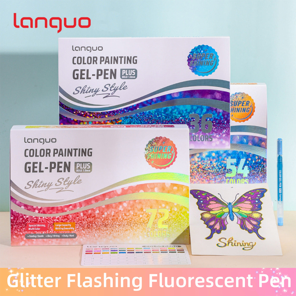 Languo Color Painting Gel Pen Plus 1.0mm Shiny Style 24/36/54/72 Colors
