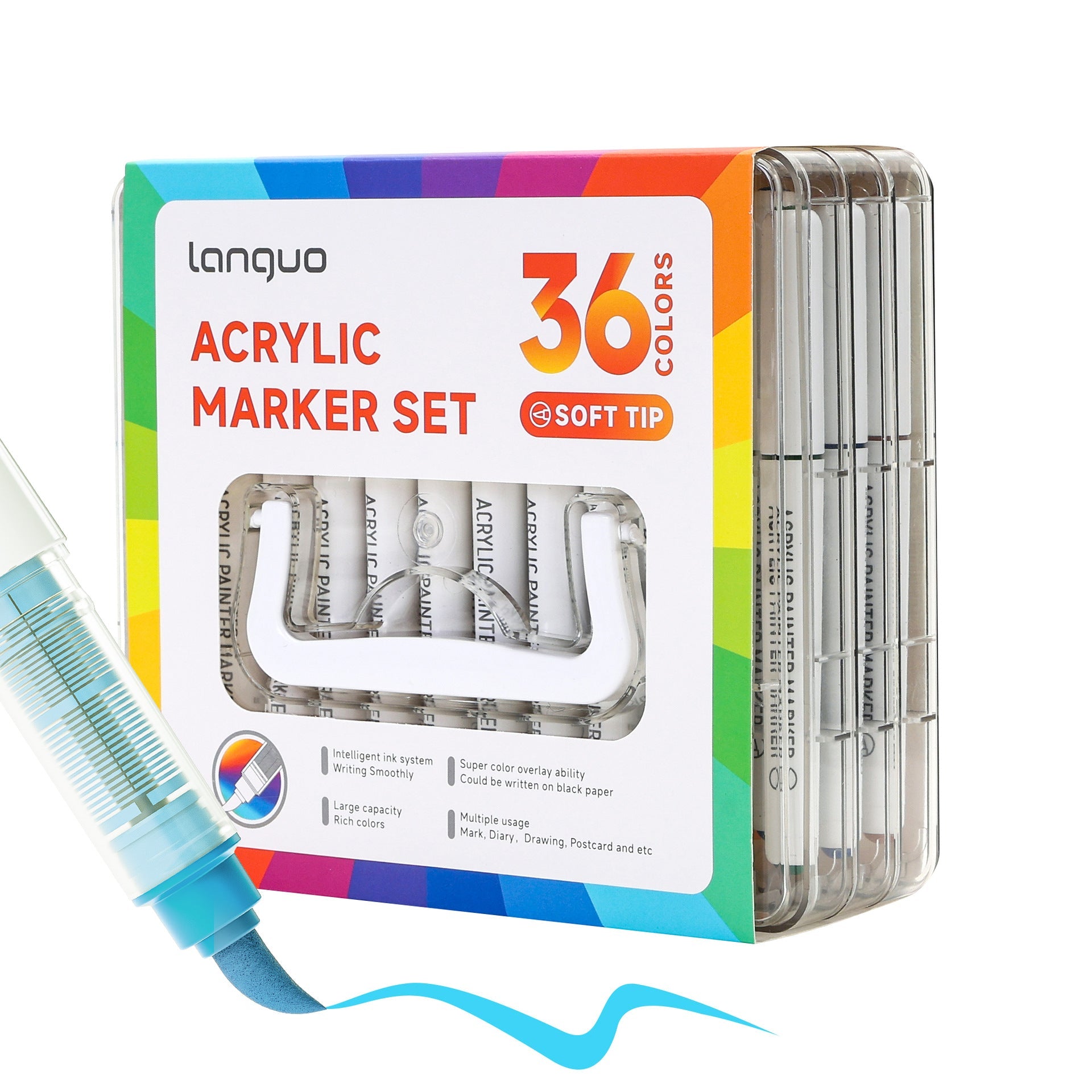 Languo 24/36/48/60 Colors Acrylic Paint Markers Set - Brush Tip