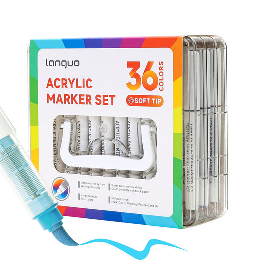 Languo 24/36/48/60 Colors Acrylic Paint Markers Set - Brush Tip